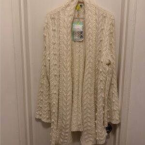 Farm Rio Cozy White Cable Knit Sweater